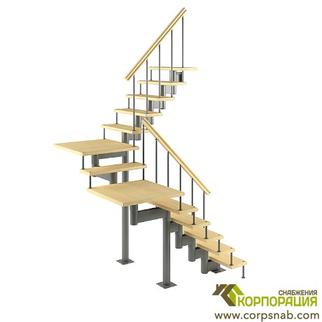 Модульная лестница с поворотом на 180 градусов и площадками 2700-2820 мм