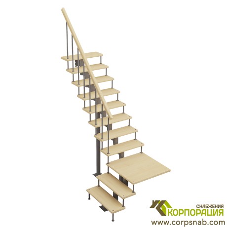 Модульная лестница с поворотом 90 градусов с площадкой 2925-3055 мм